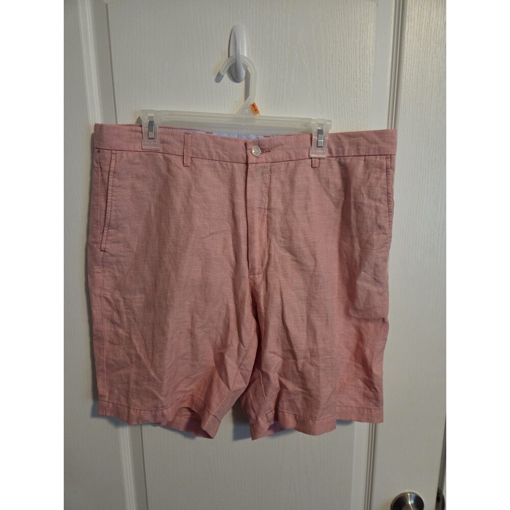 Peter Millar Men's Pink Linen Chino Shorts Flat Front Button Pocket size 36. 106